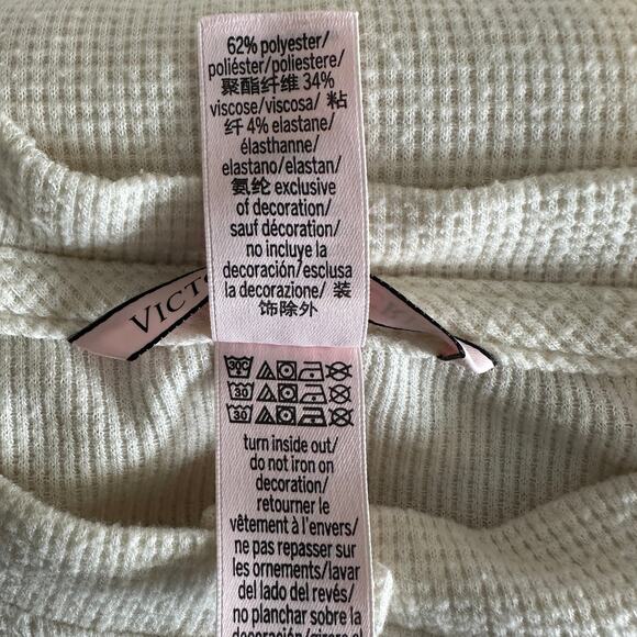 Victoria Secret Thermal Waffle-Knit Pajama Henley Jogger Set MED Beige Cozy - Picture 4 of 12